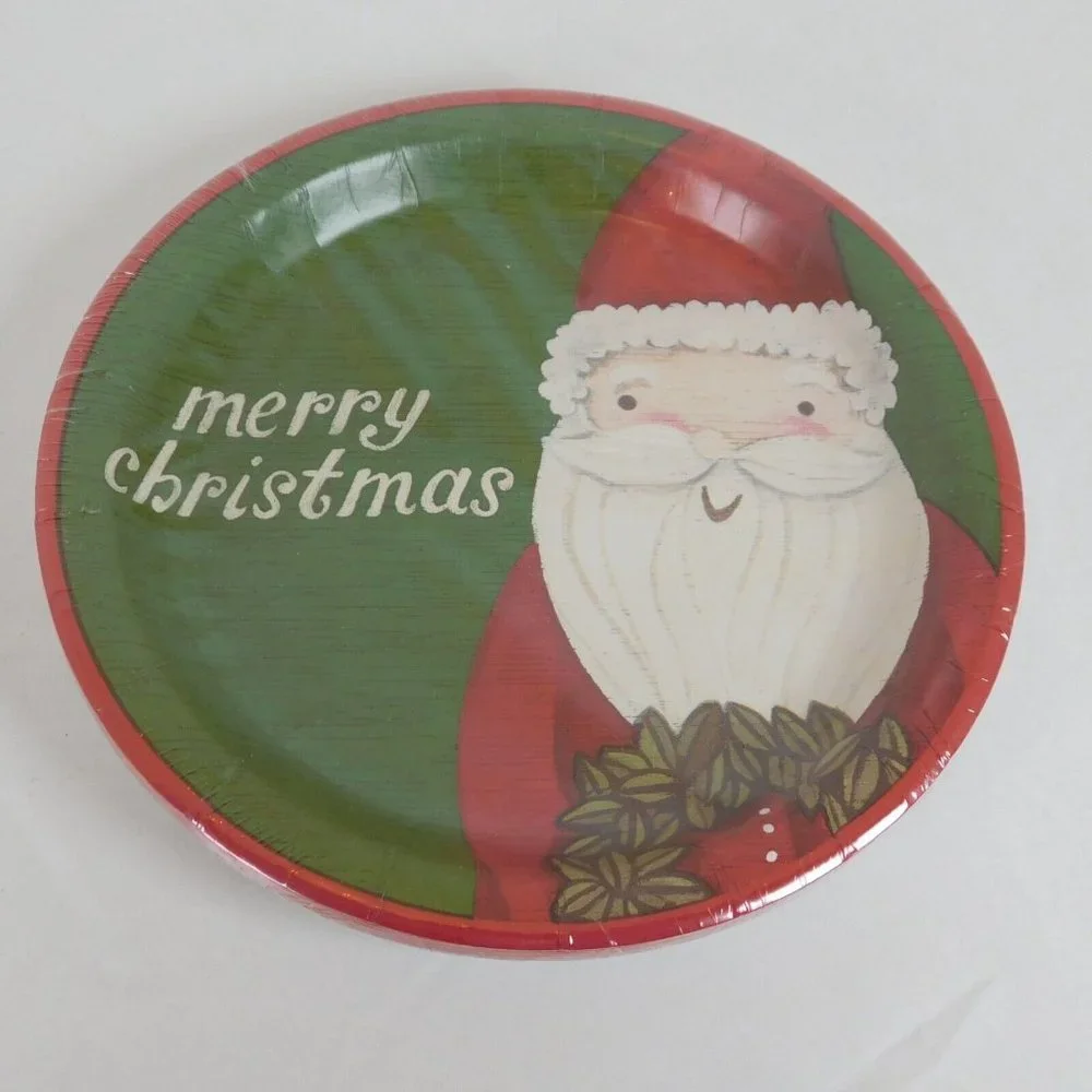 Set of 4 Dinner Plates Beverage Napkins Red Green Santa Christmas Tidings Target